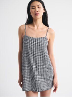 Abercrombie & Fitch | Linen-Blend Button Skort Dress Black & White Gingham Large